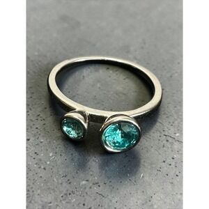 NVC Bypass Ring Women Size 8.5 Teal Blue Crystal Silver Tone Modern